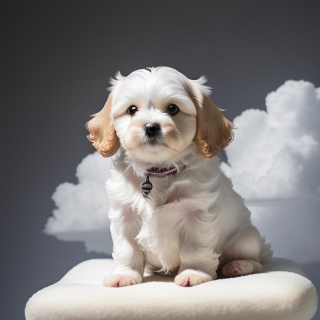 White cavapoochon dog sitting by @ai_generated