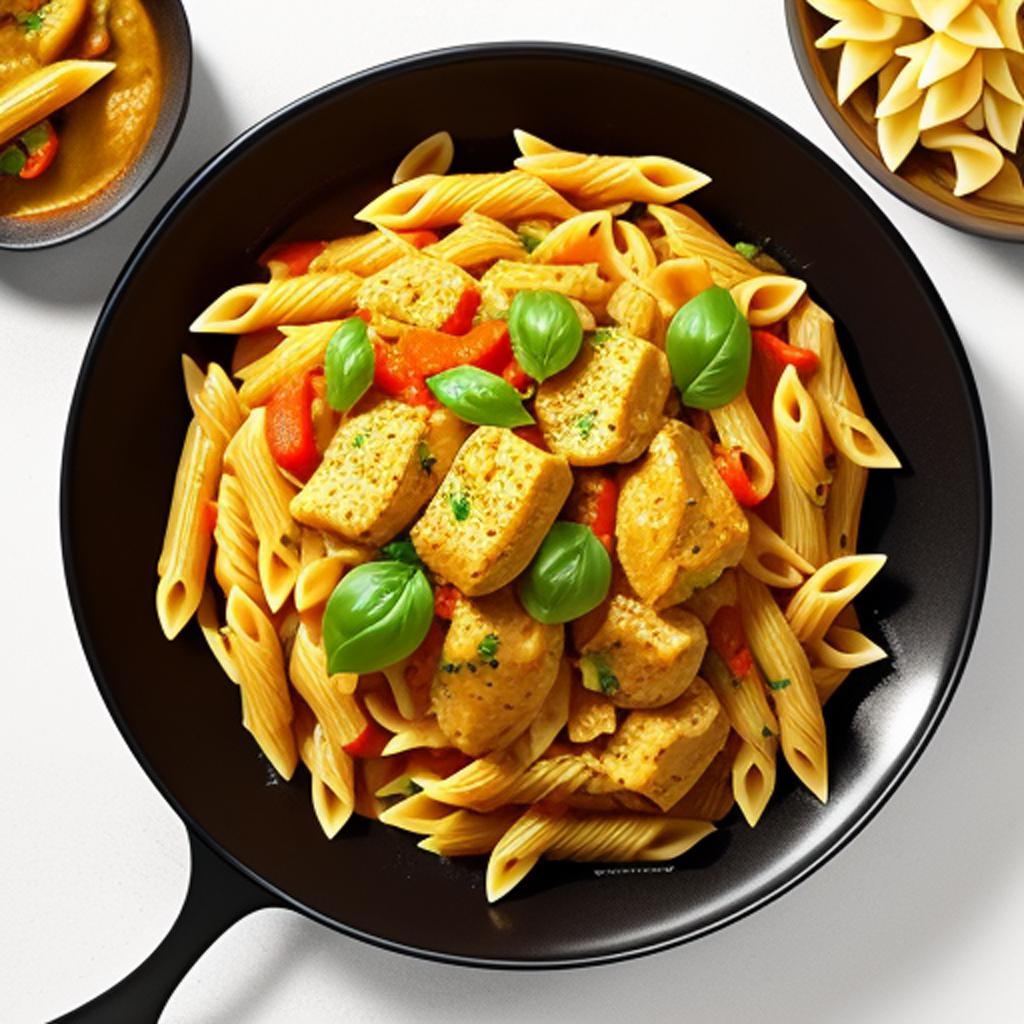 Chicken curry penne pasta by @ai_generated