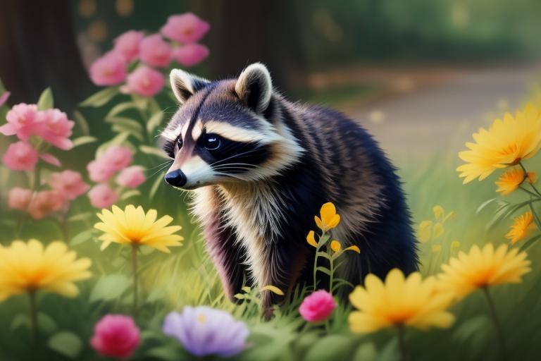 Raccoon surrounded by flowers by @ai_generated