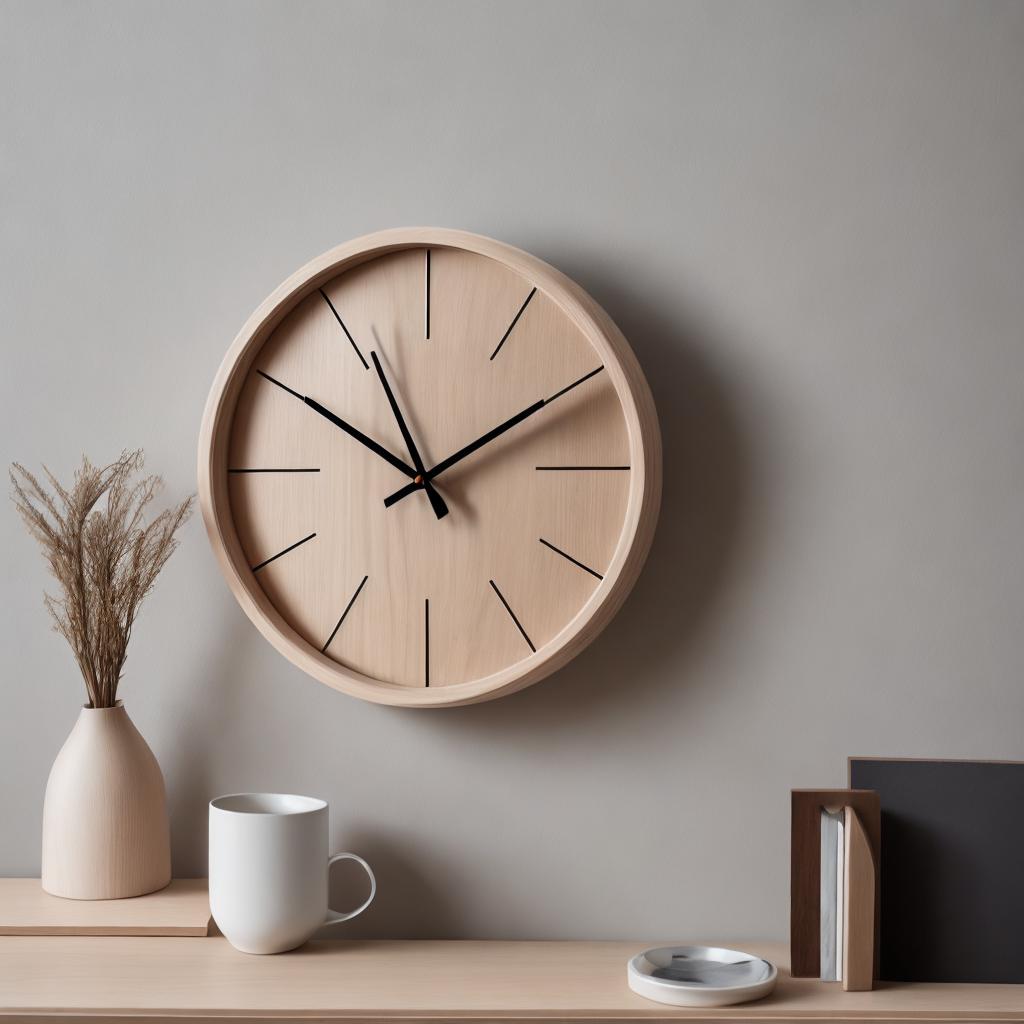 Wooden wall clock, minimalist by @ai_generated