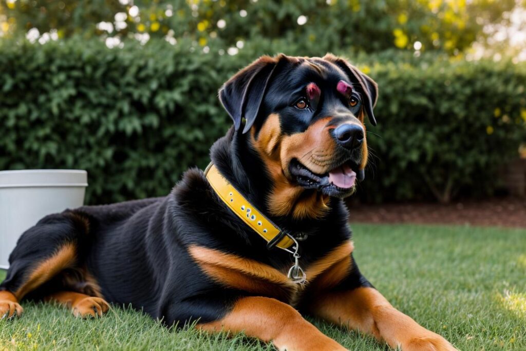 Ein lächelnden Rottweiler der by @ai_generated