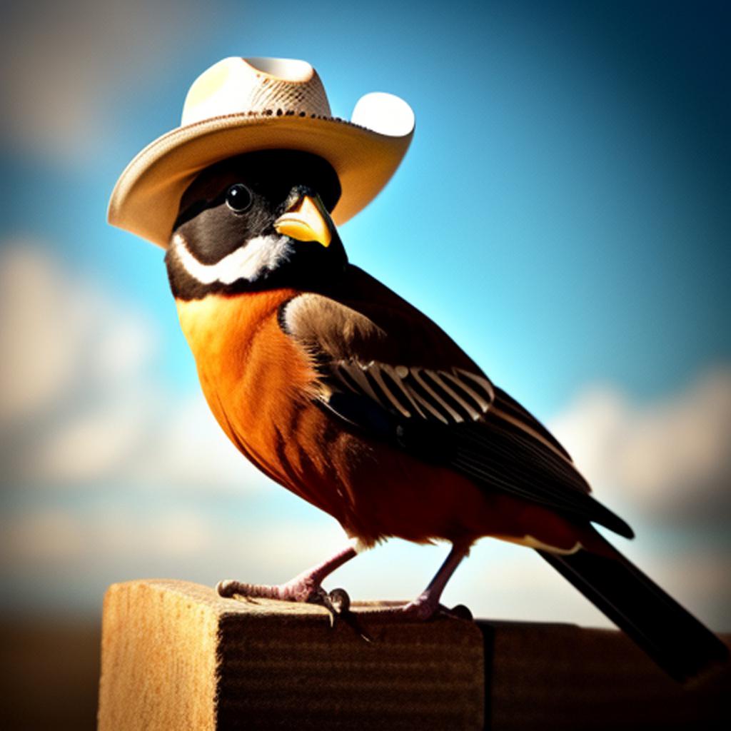 Bird wearing cowboy hat by @ai_generated