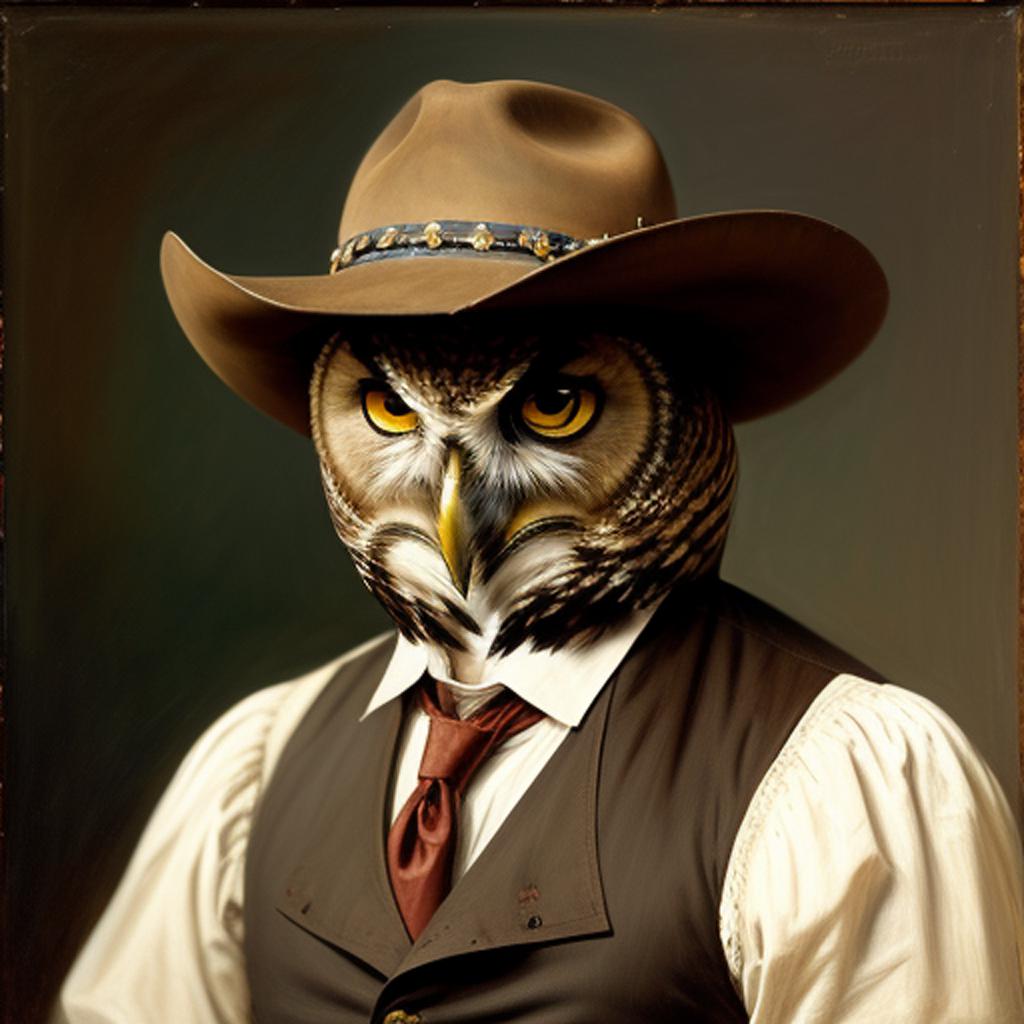 Cowboy owl portrait by by @ai_generated