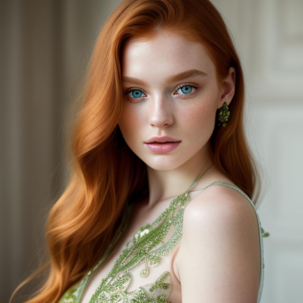 Beautiful ginger, intricate, elegant, by @ai_generated