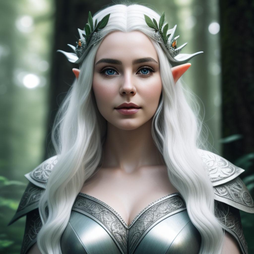 Elven queen, white hair, by @ai_generated