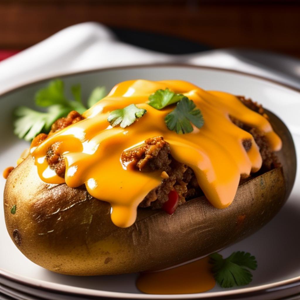 Baked potato with beef by @ai_generated