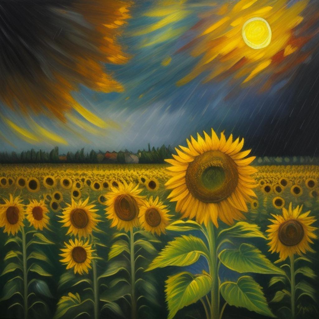 Tall sunflower between sunflowers by @ai_generated