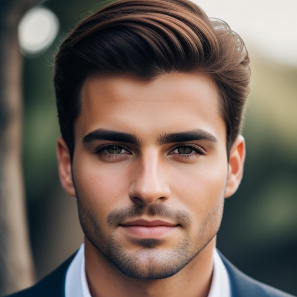 Male face, brown hair, by @ai_generated