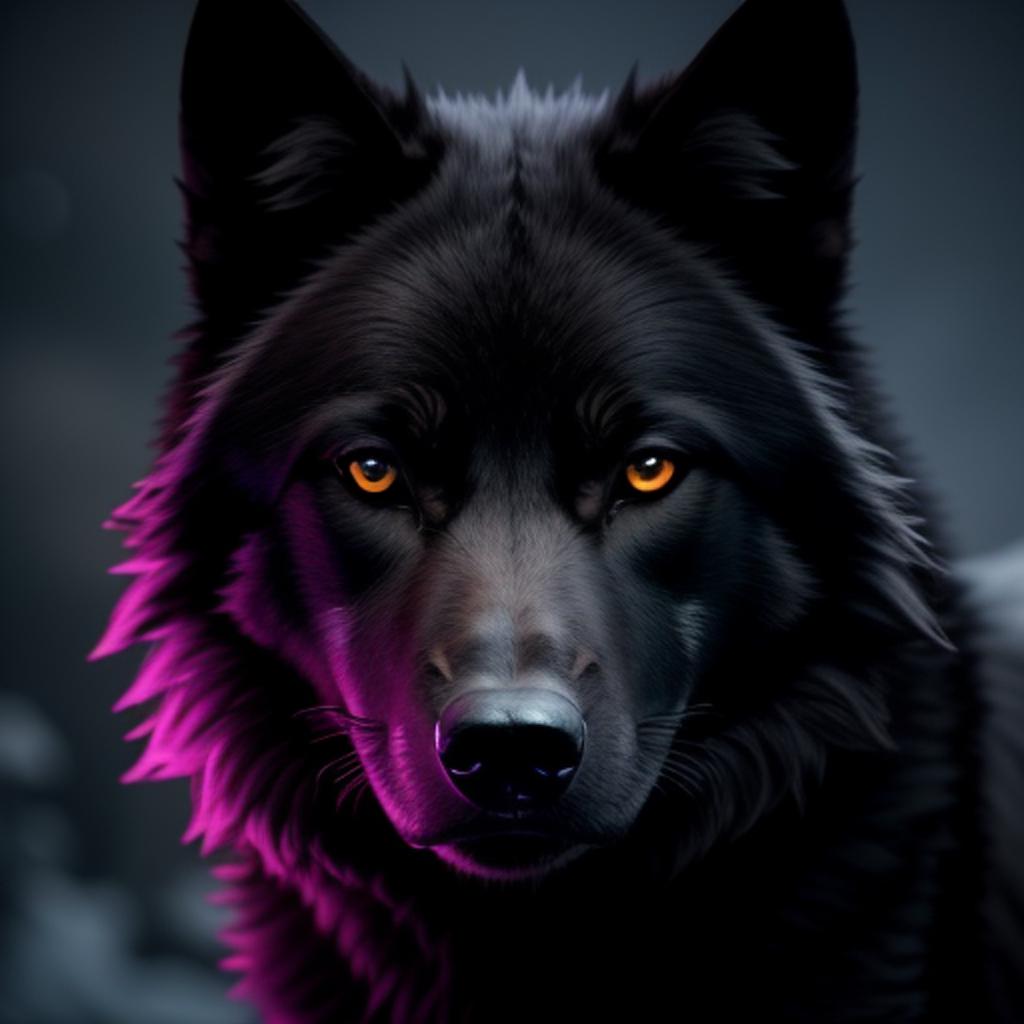 Fierce black wolf. purple by @ai_generated