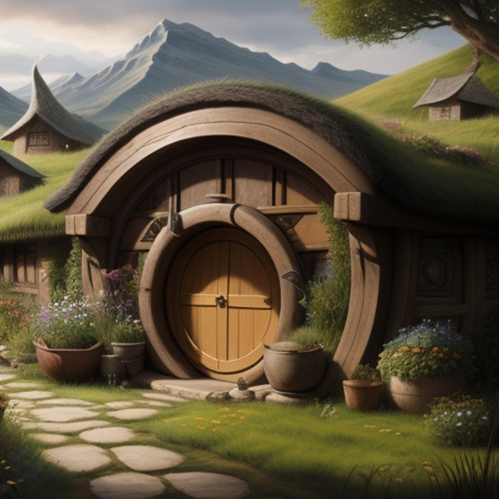 Background, Hobbit home by by @ai_generated