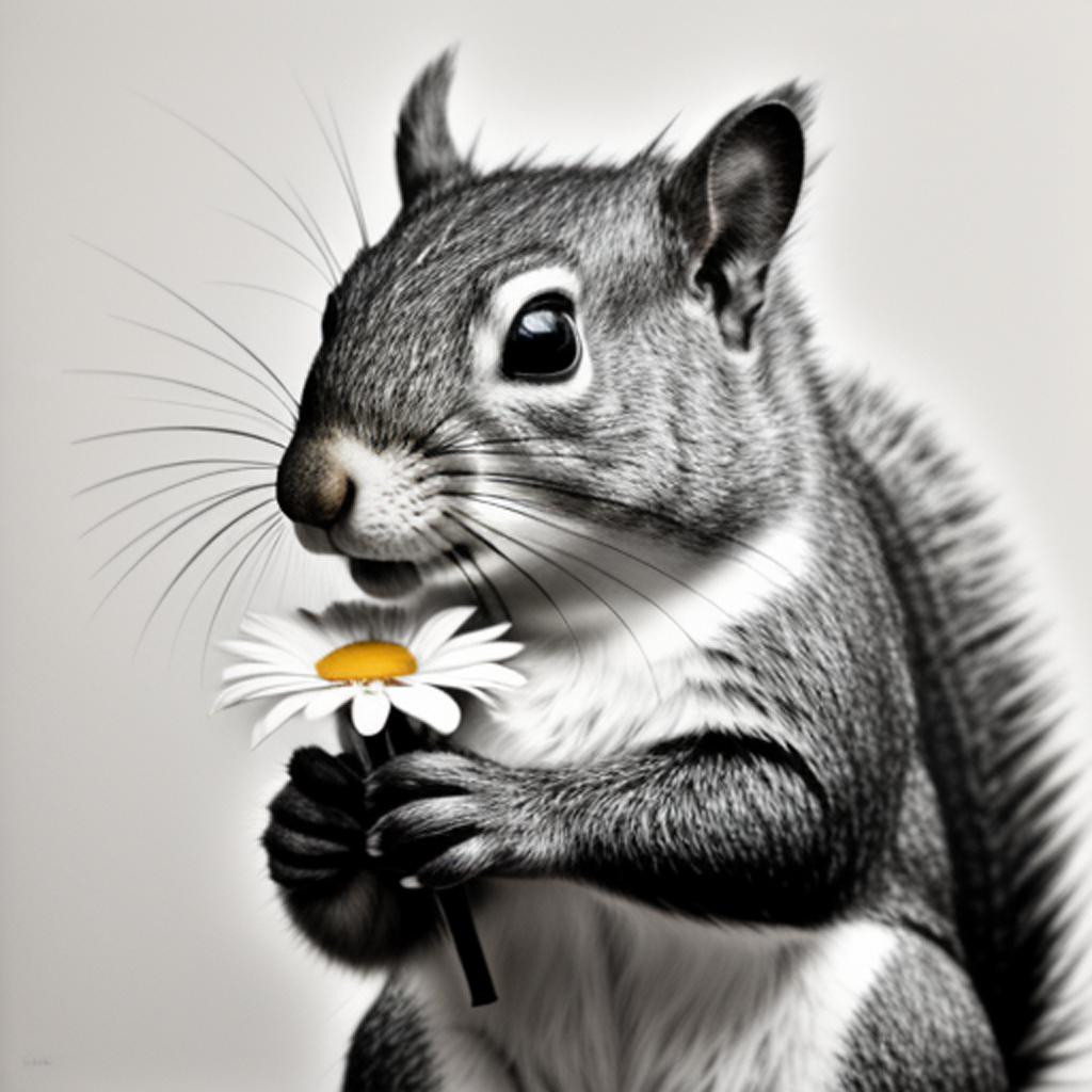 Squirrel holding a daisy by @ai_generated