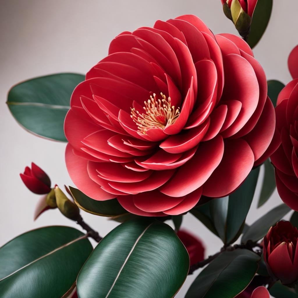 “Red camellia flower, elegant by @ai_generated