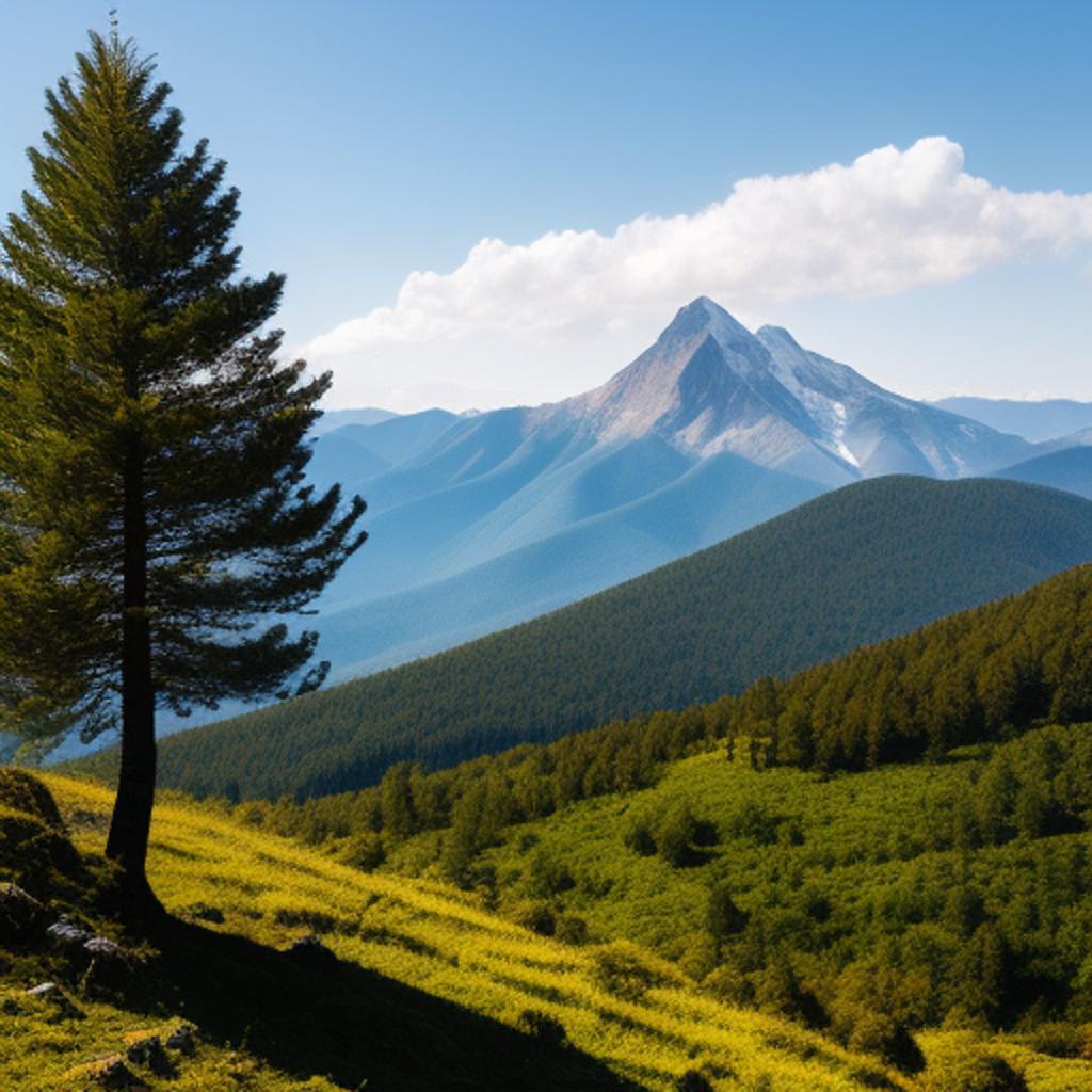 Background, Mountain with tree by @ai_generated