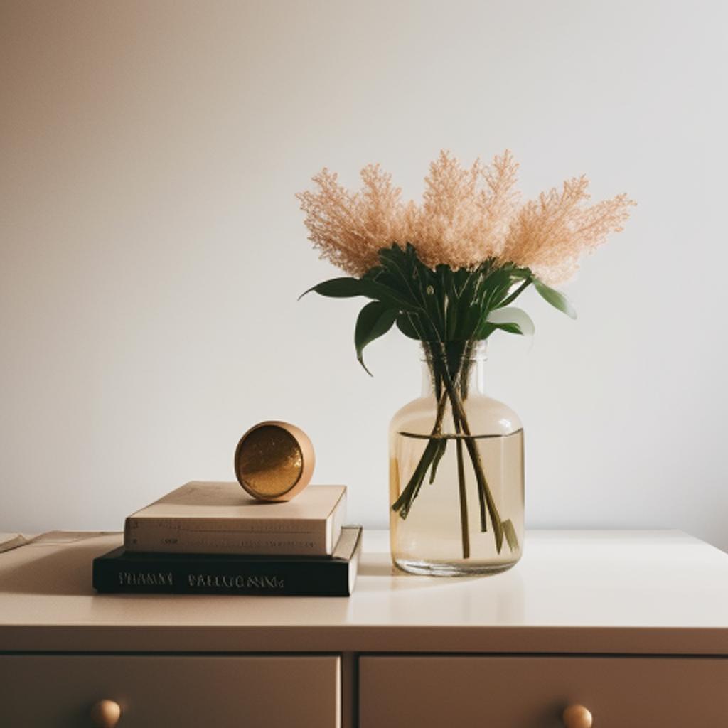 Beige aesthetic, glass vase, by @ai_generated