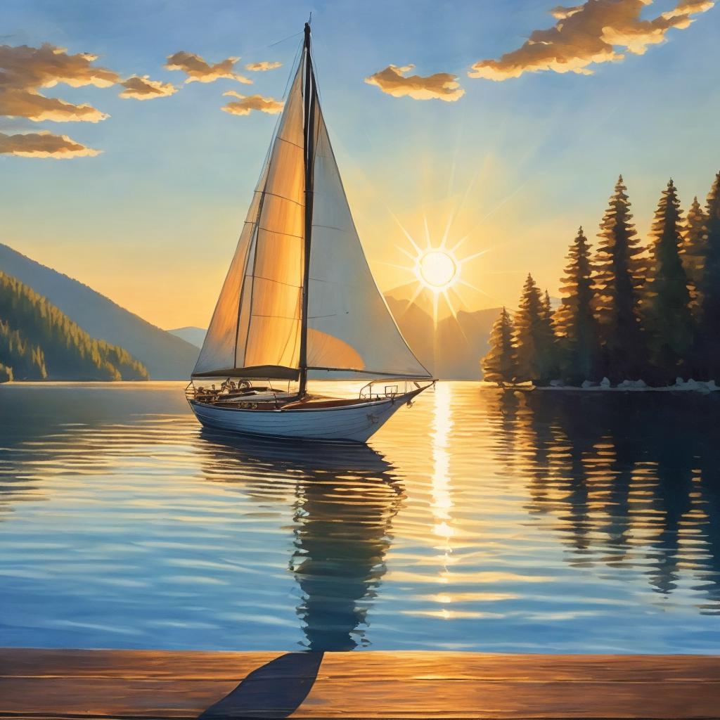 Wooden sailboat on serene by @ai_generated