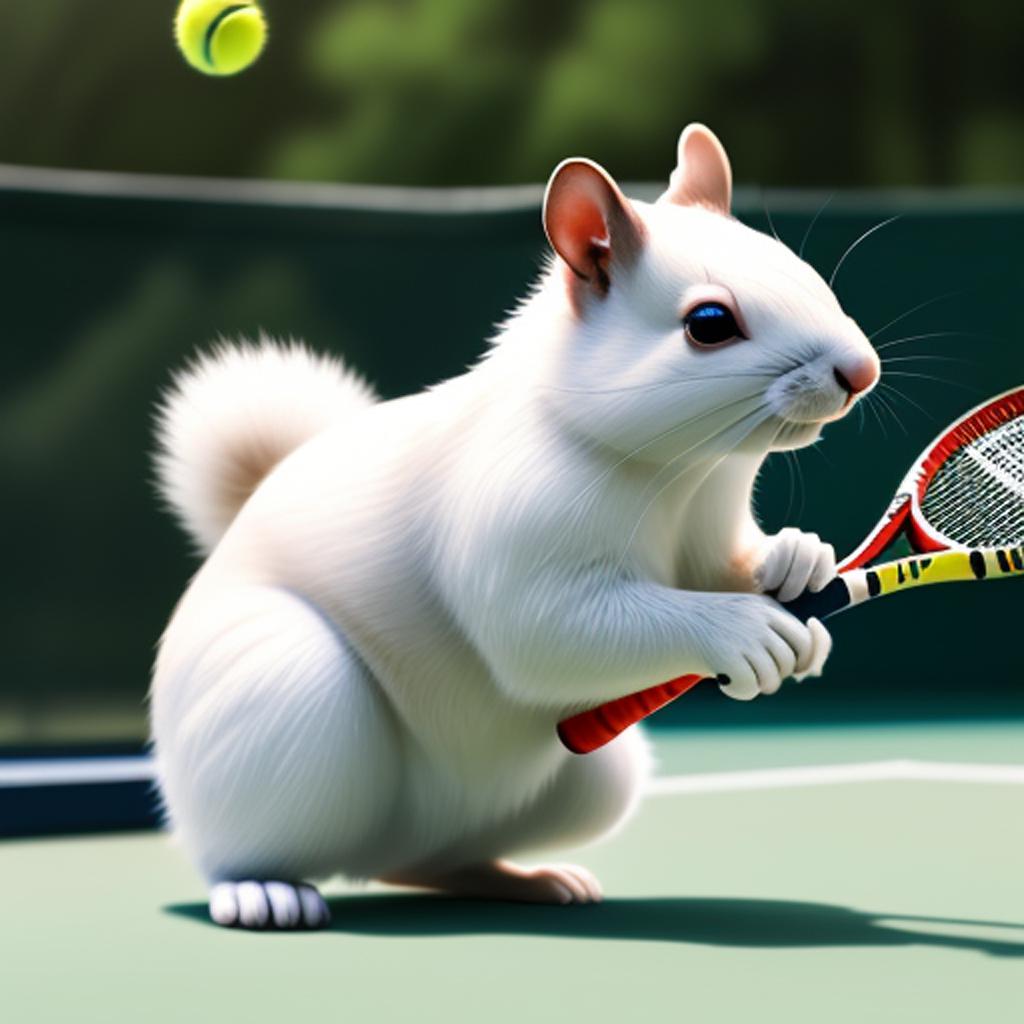 White squirrel playing tennis by @ai_generated