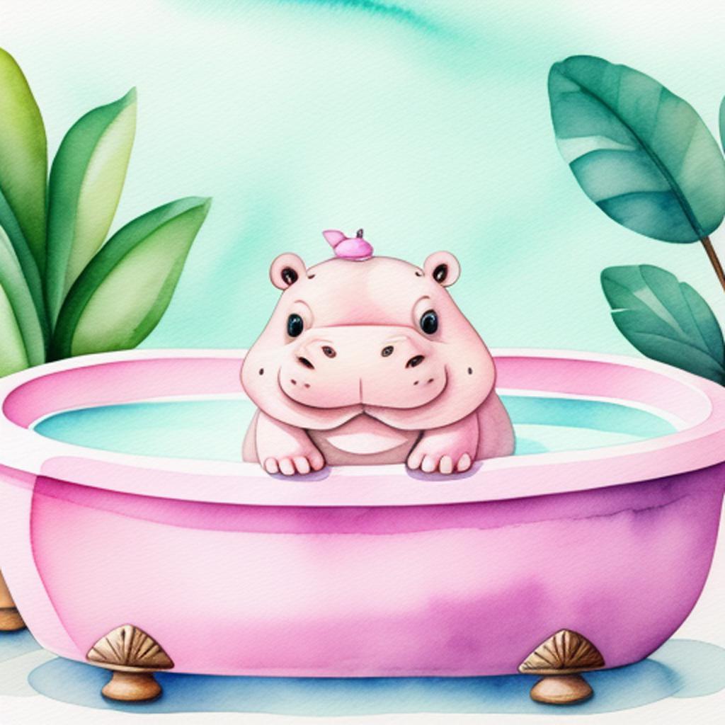 Cute cartoon baby hippo by @ai_generated