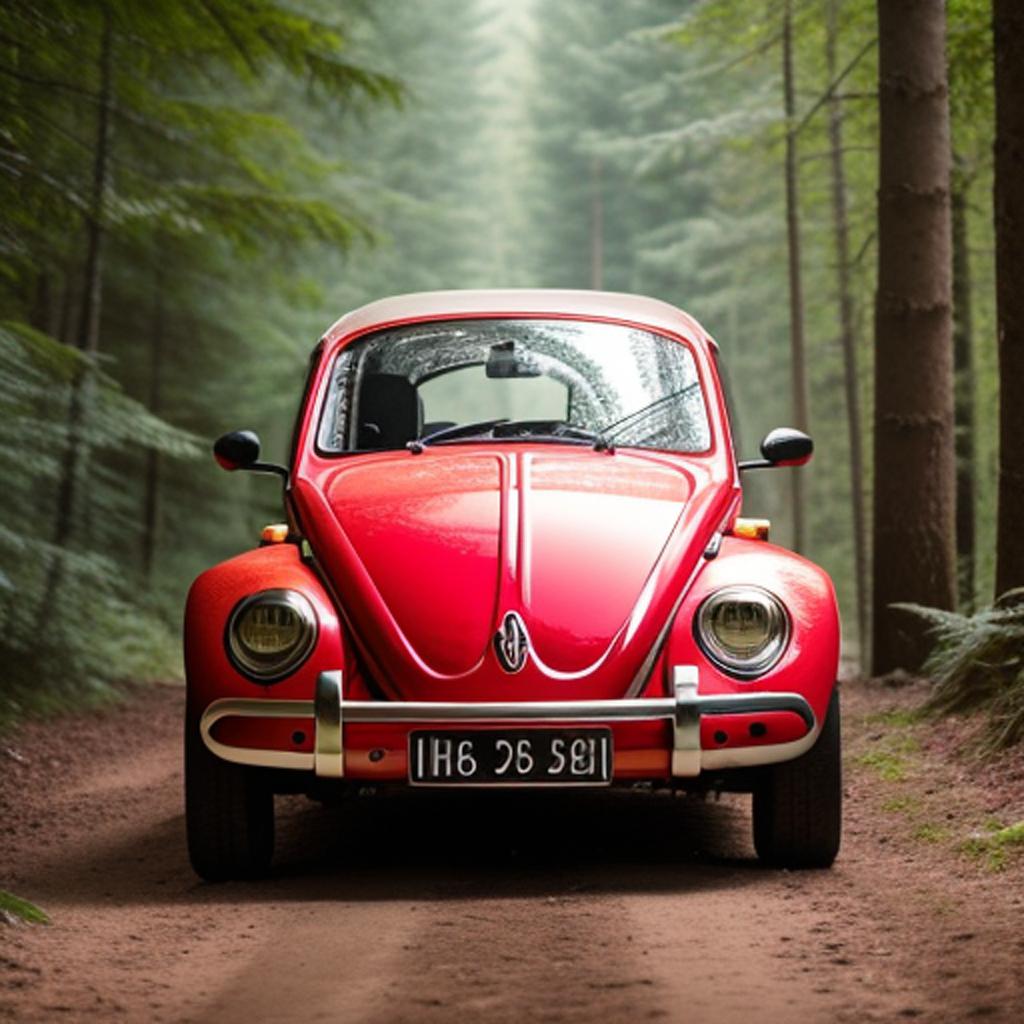 Red volkswagen beetle in by @ai_generated