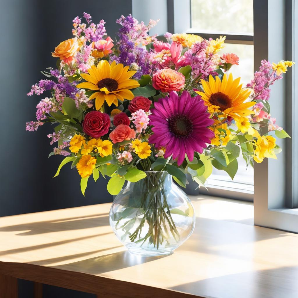 “Vibrant flower bouquet, sunlight by @ai_generated