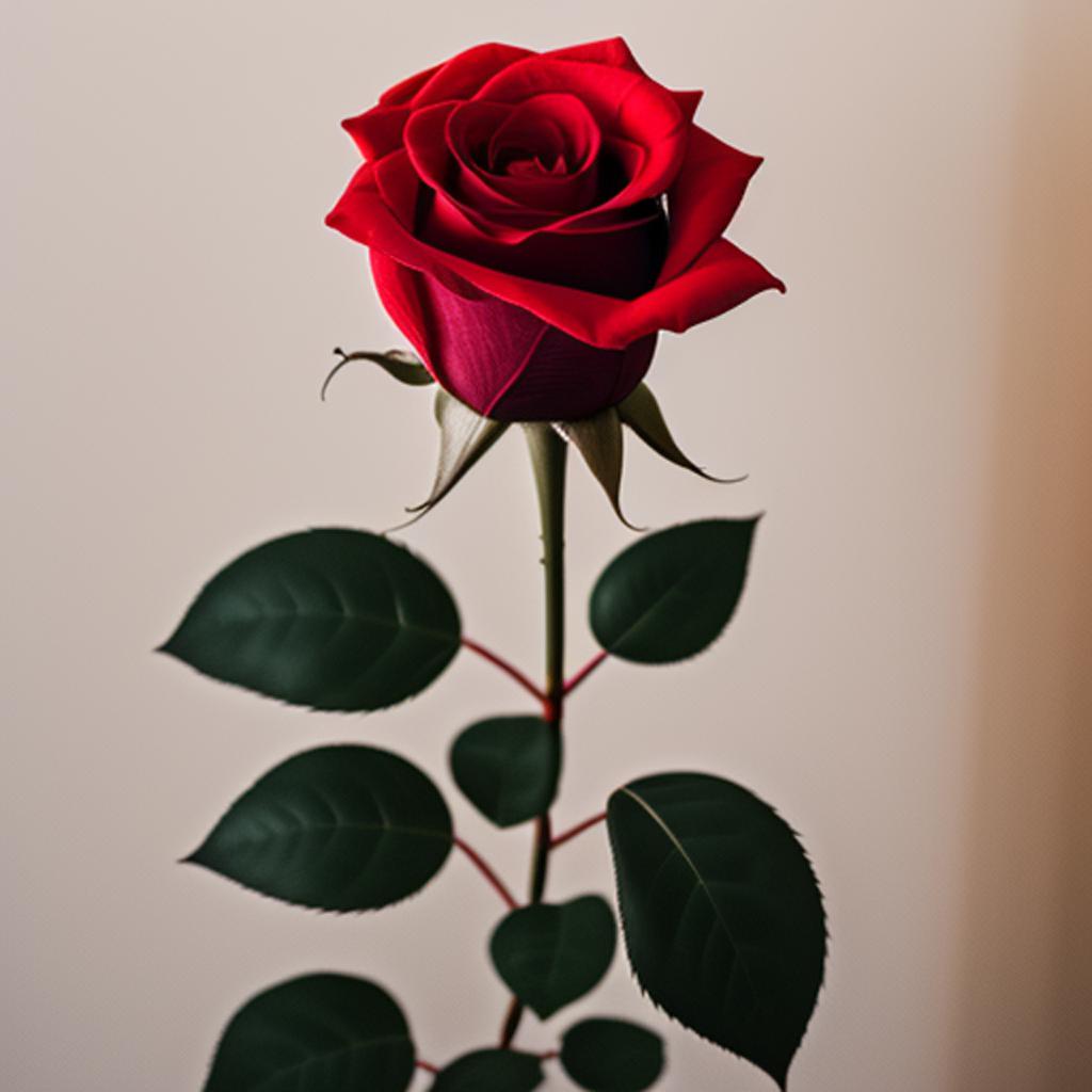 Red rose, long stem by @ai_generated