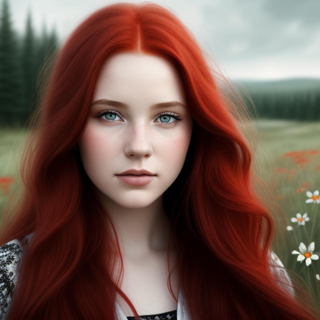 Girl with long red by @ai_generated