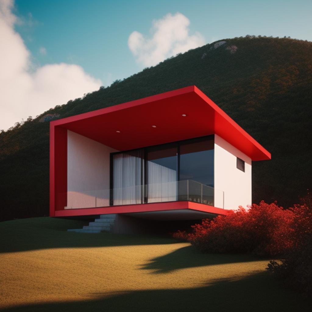 Casa roja moderna minimalista by @ai_generated