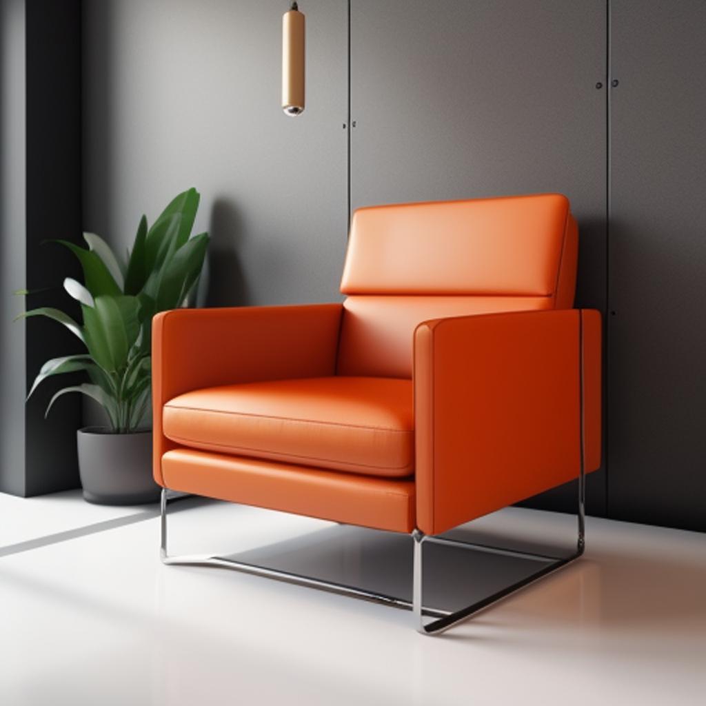 Orange leather chair in by @ai_generated