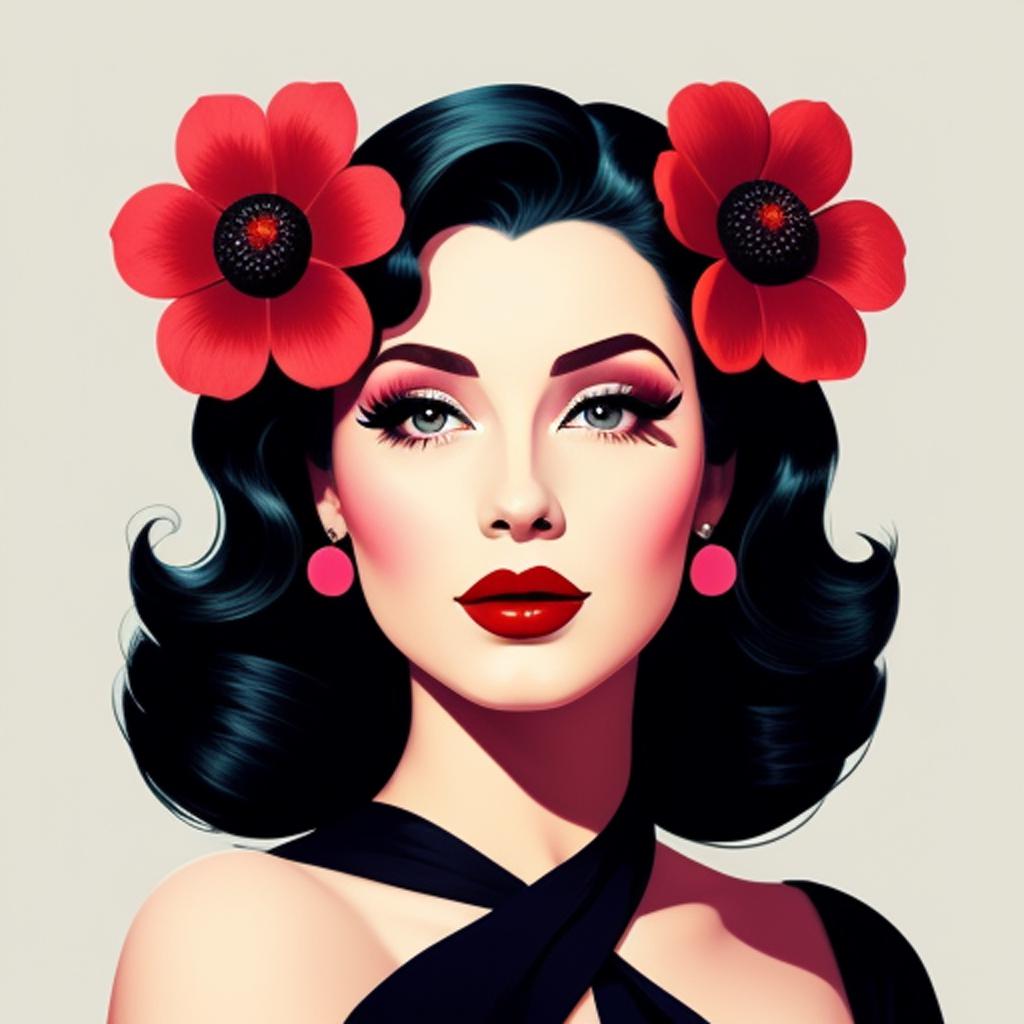 Lipstick pin-up, picking flowers by @ai_generated