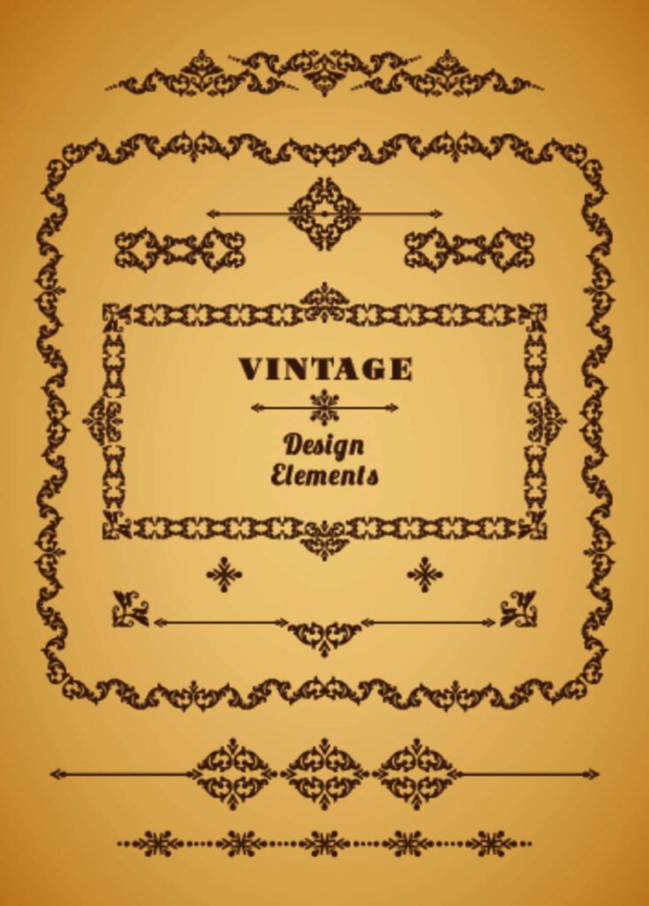 Set of Retro Vintage Frames and Borders. Design elements.