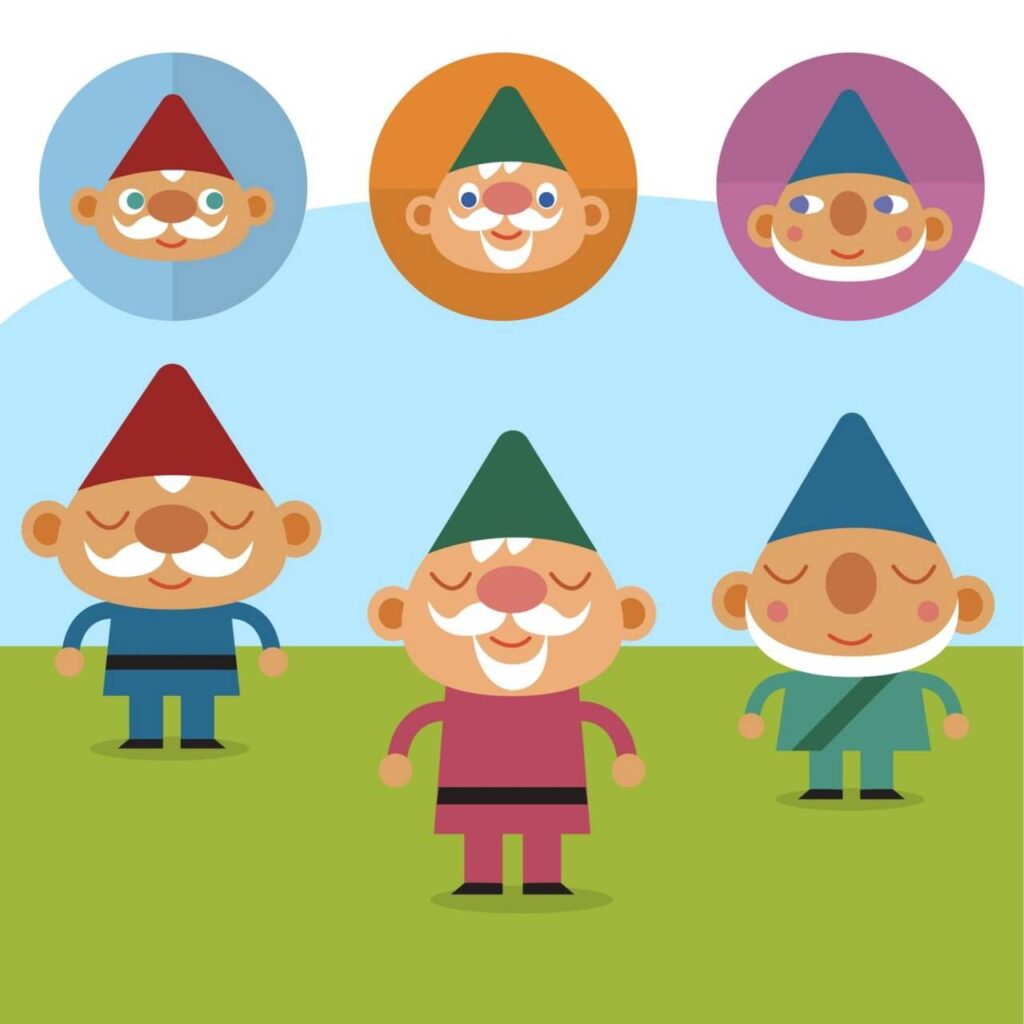 Cute Gnomes on lawn vector set