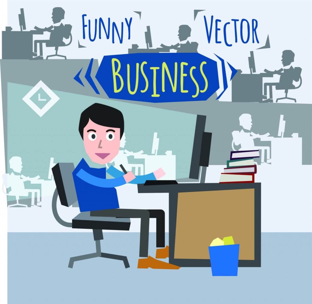 Some businessman character sitting at computer. Free for vector design