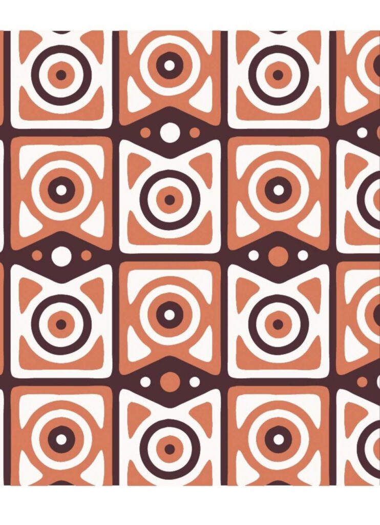 Retro Maroon, Orange, and White Pattern