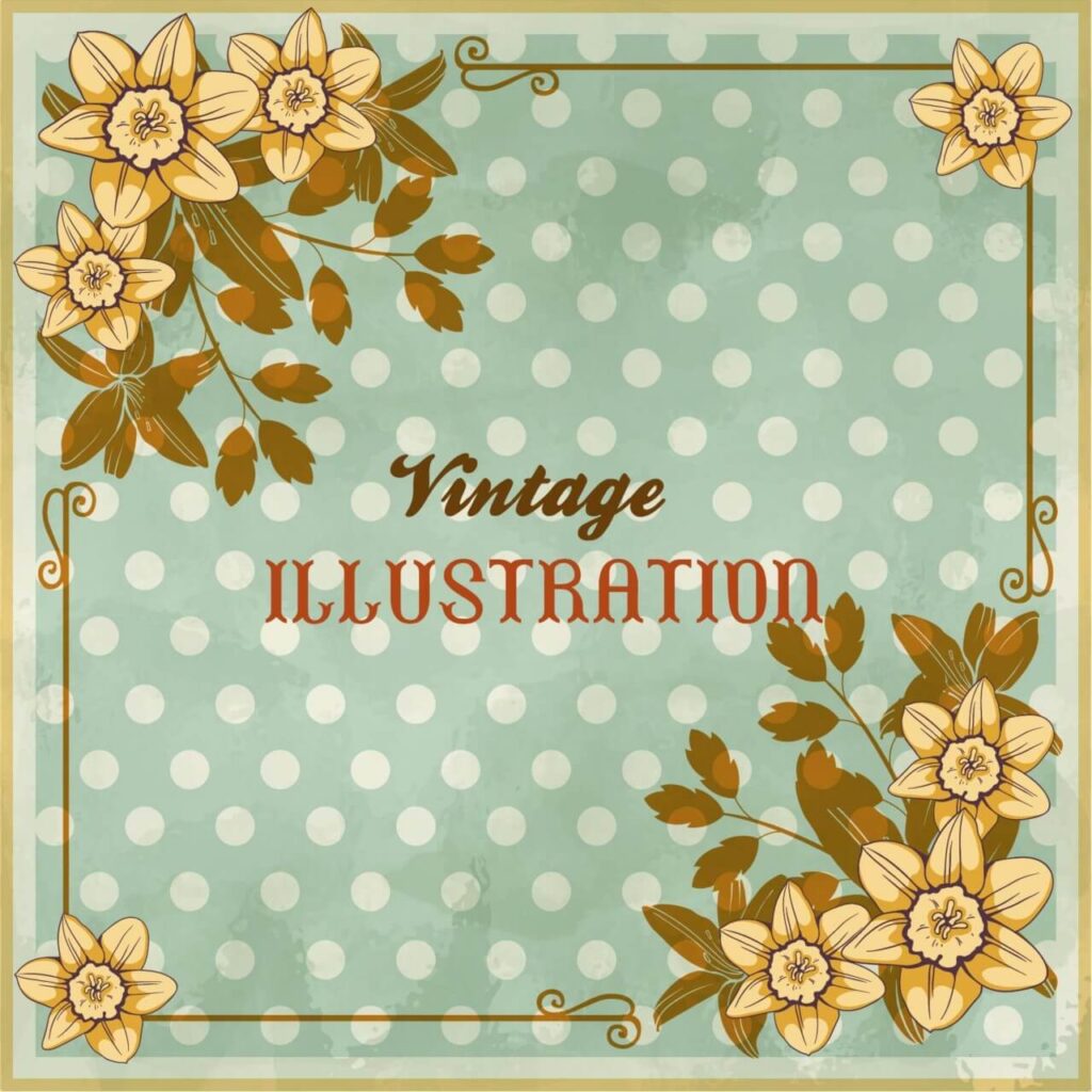 Vintage floral illustration with flowers, frame and typography