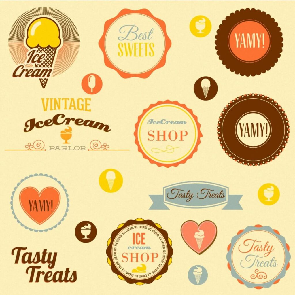 Retro badges and sweets