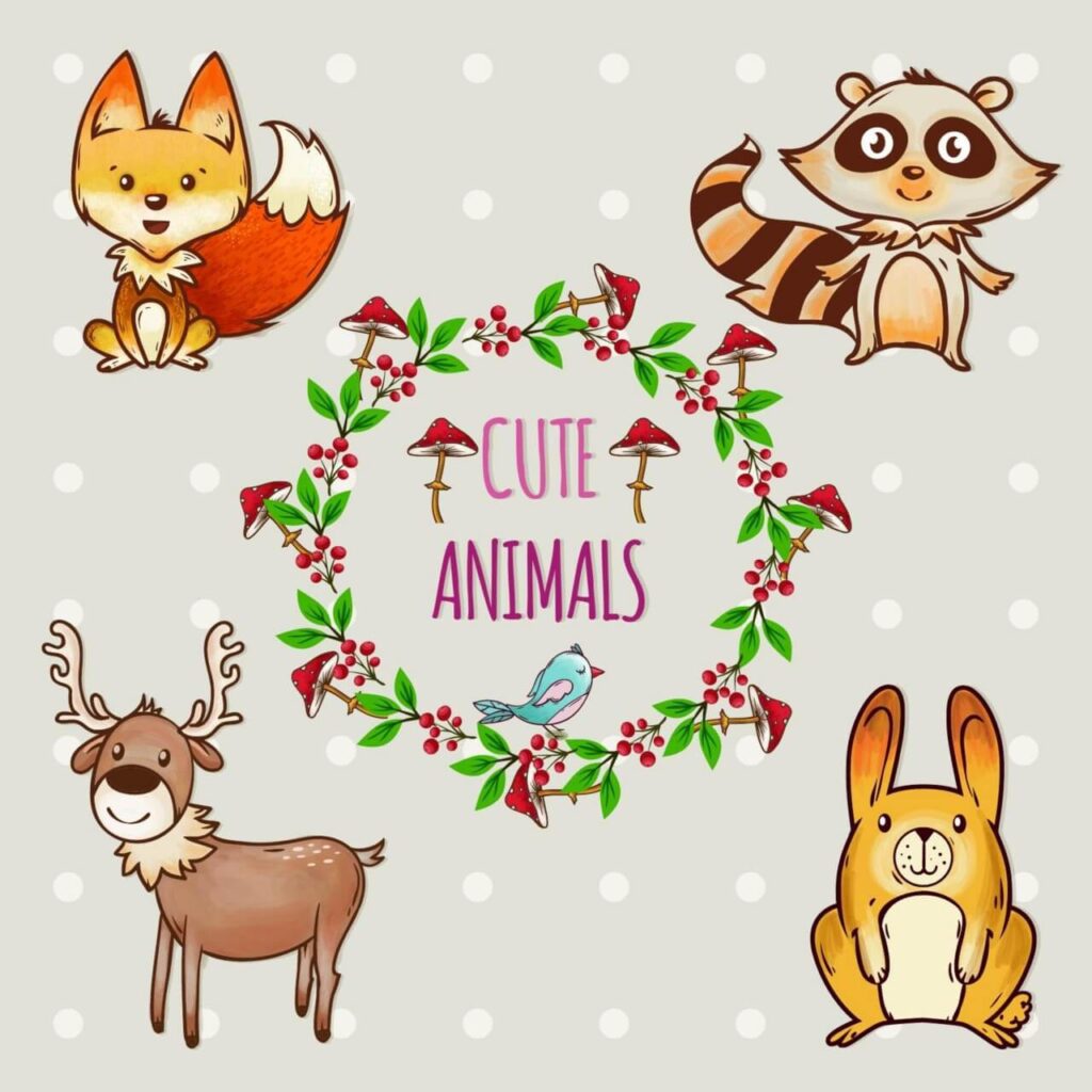 Cute set of animals with frame