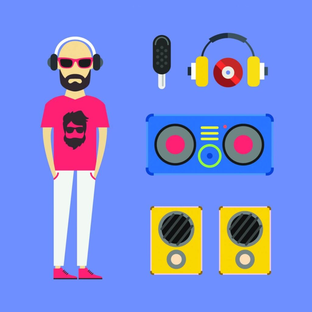 Some DJ man with music tools – vector free illustration