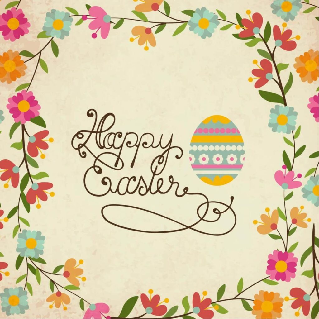 Vintage easter illustration with floral frame