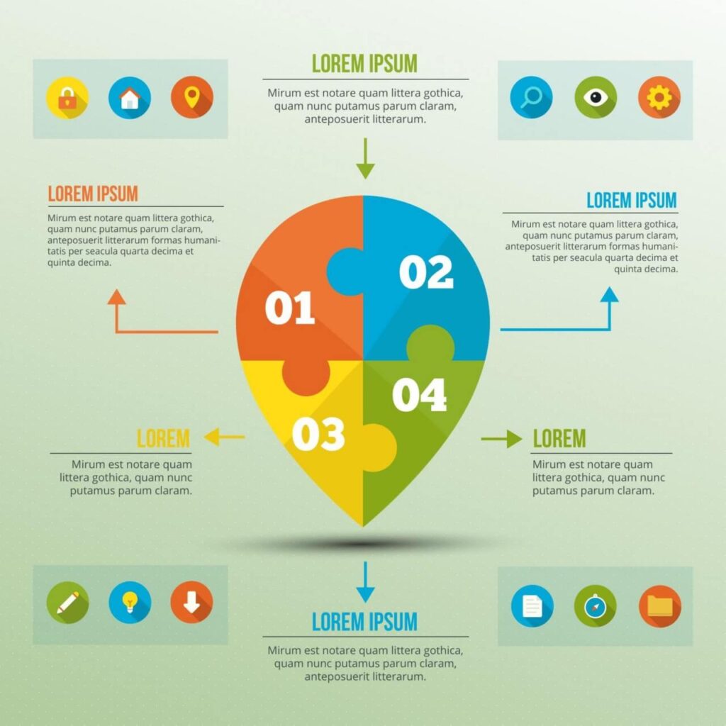 Infographic template with puzzle location sign