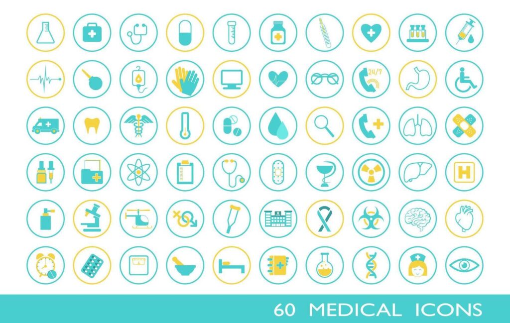 60 Medical icon set vector illustration Stock Free