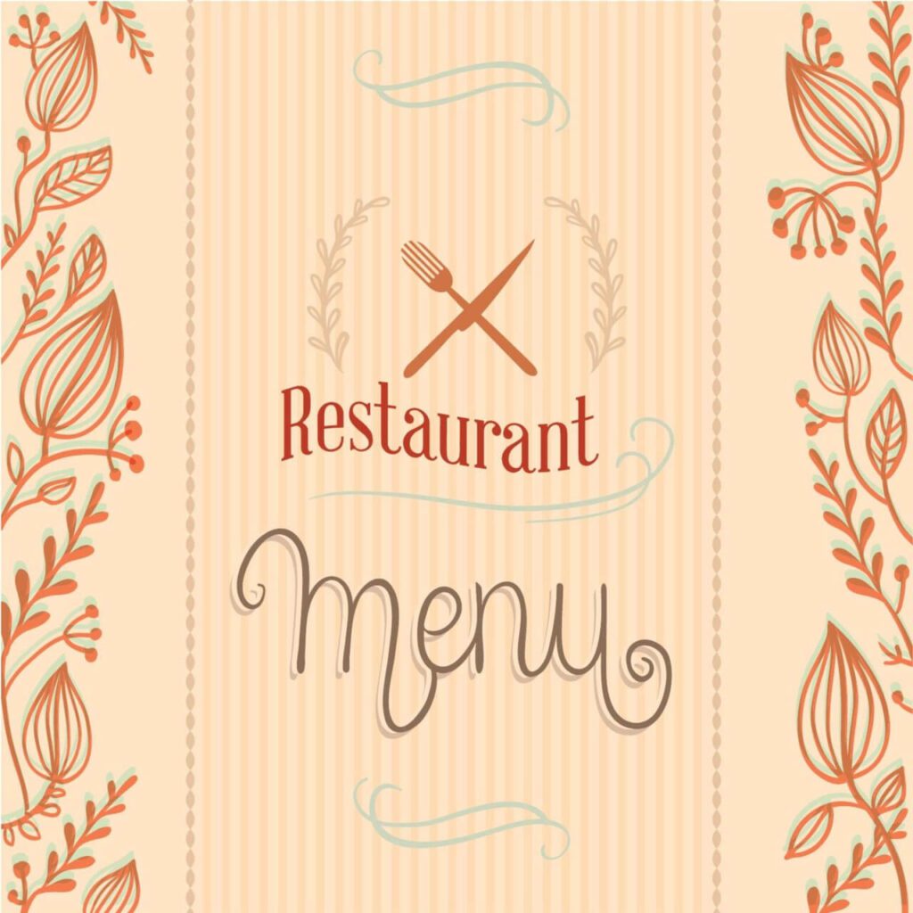 Restaurant menu with florals