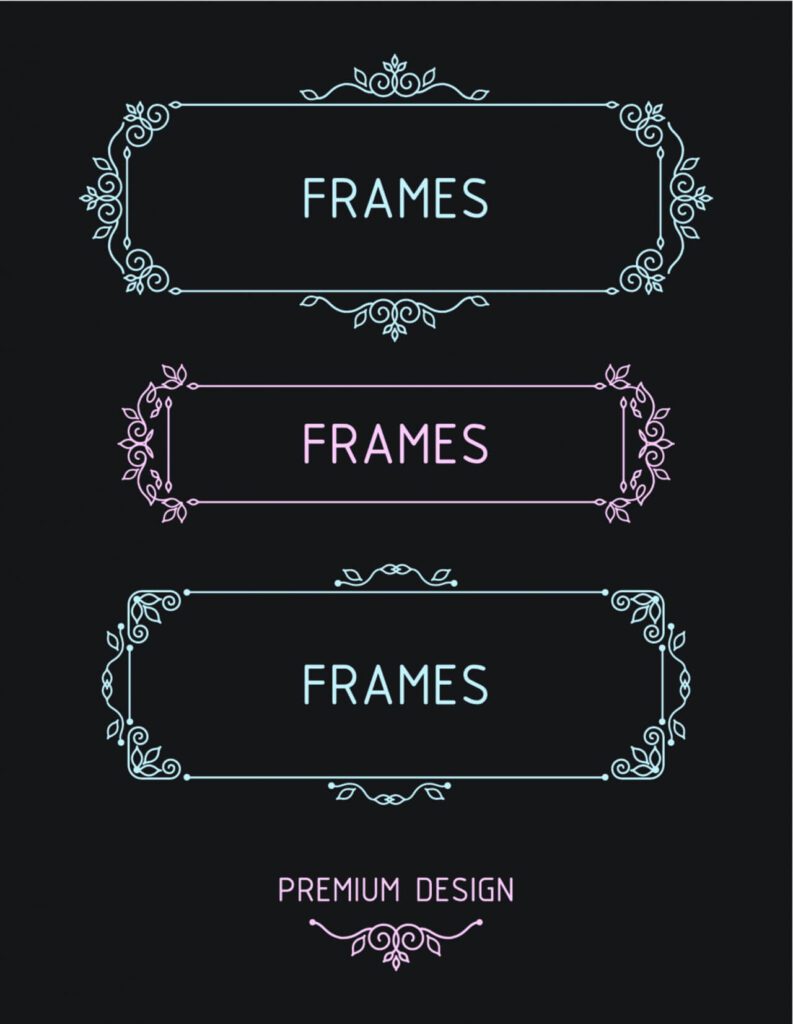 Vector outline frames. Elements design templates.