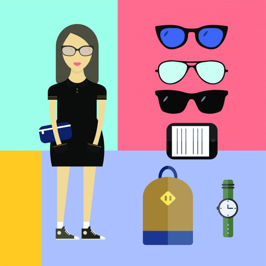 People vector woman character with tools and objects. Free illustration for design