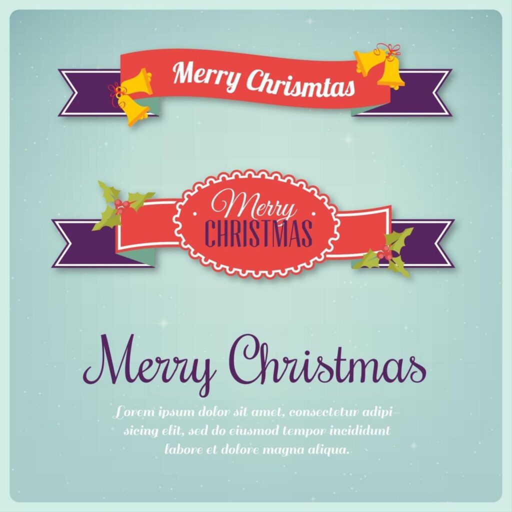 Christmas background with typography and ribbons