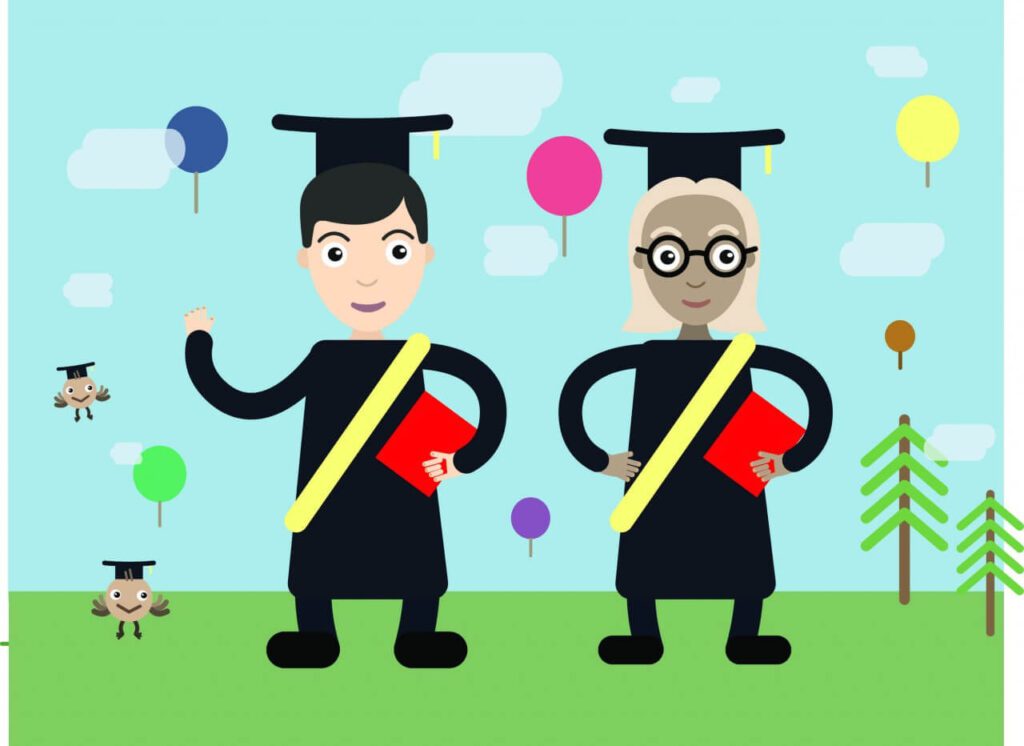 Two students vector character illustration