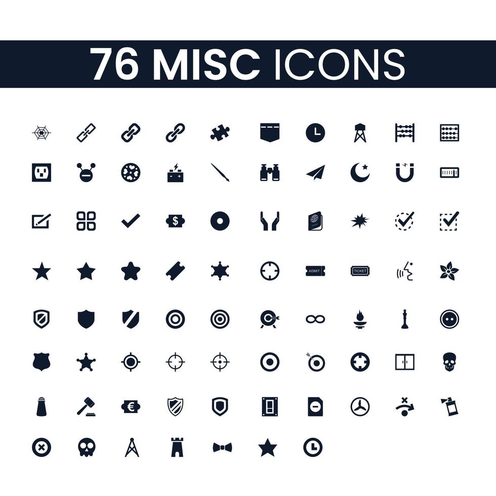 76 Miscellaneous Icons Set. Miscellaneous Icons Pack. Collection of Icons. Editable vector stroke. Stock Free