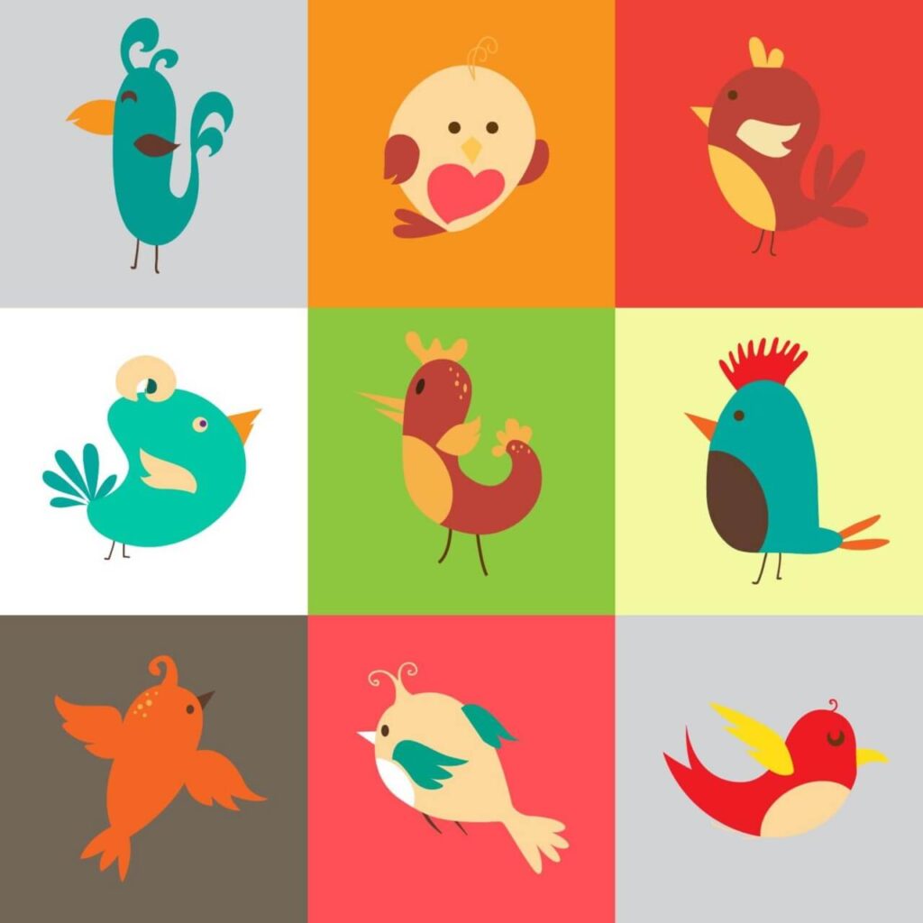 Cartoon vector set with birds