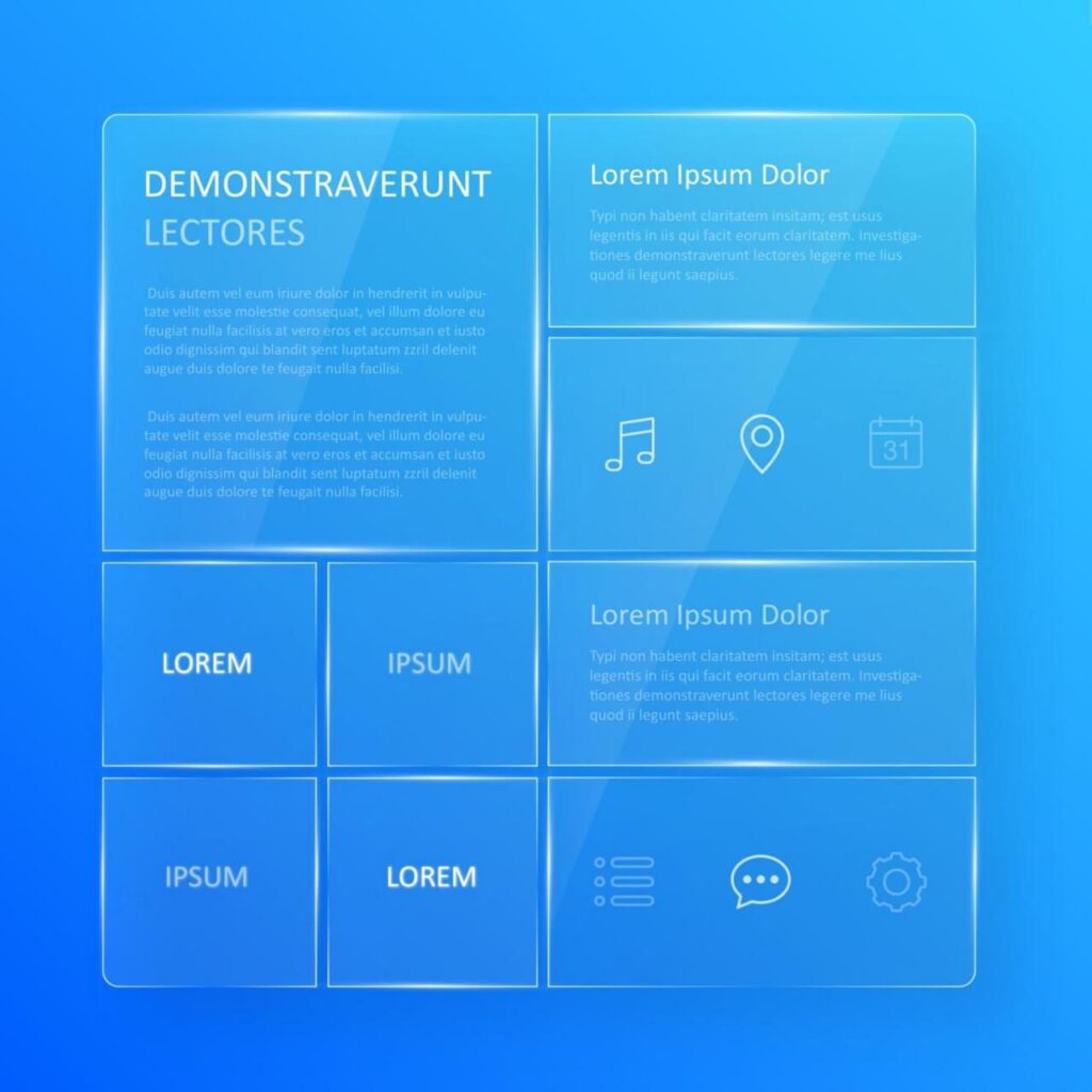 Transparent, blue glassy user interface