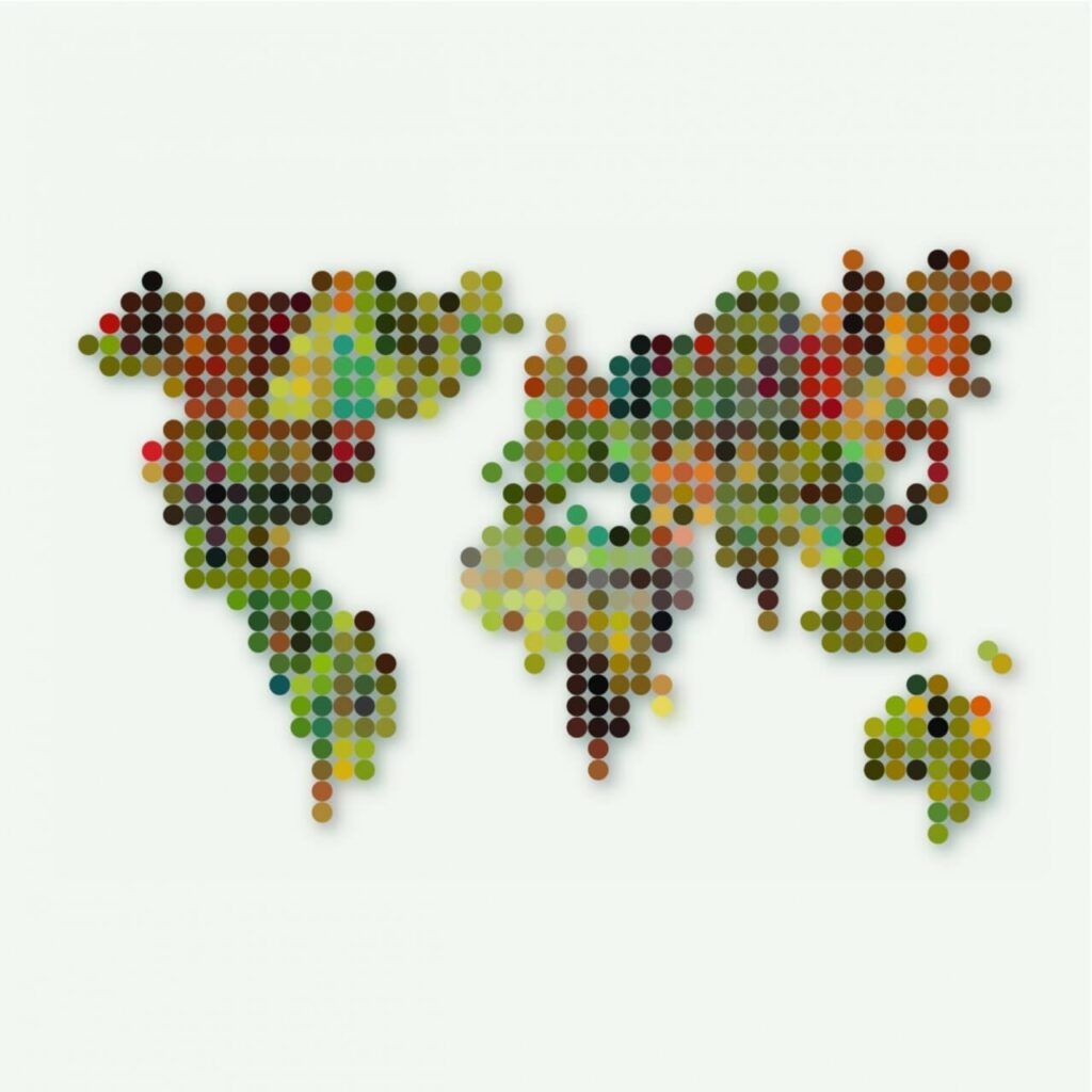 Abstract colorful dot style world map pattern background