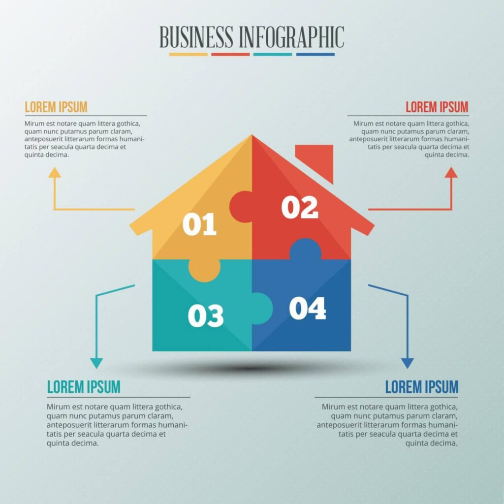 Infographic template with puzzle style house