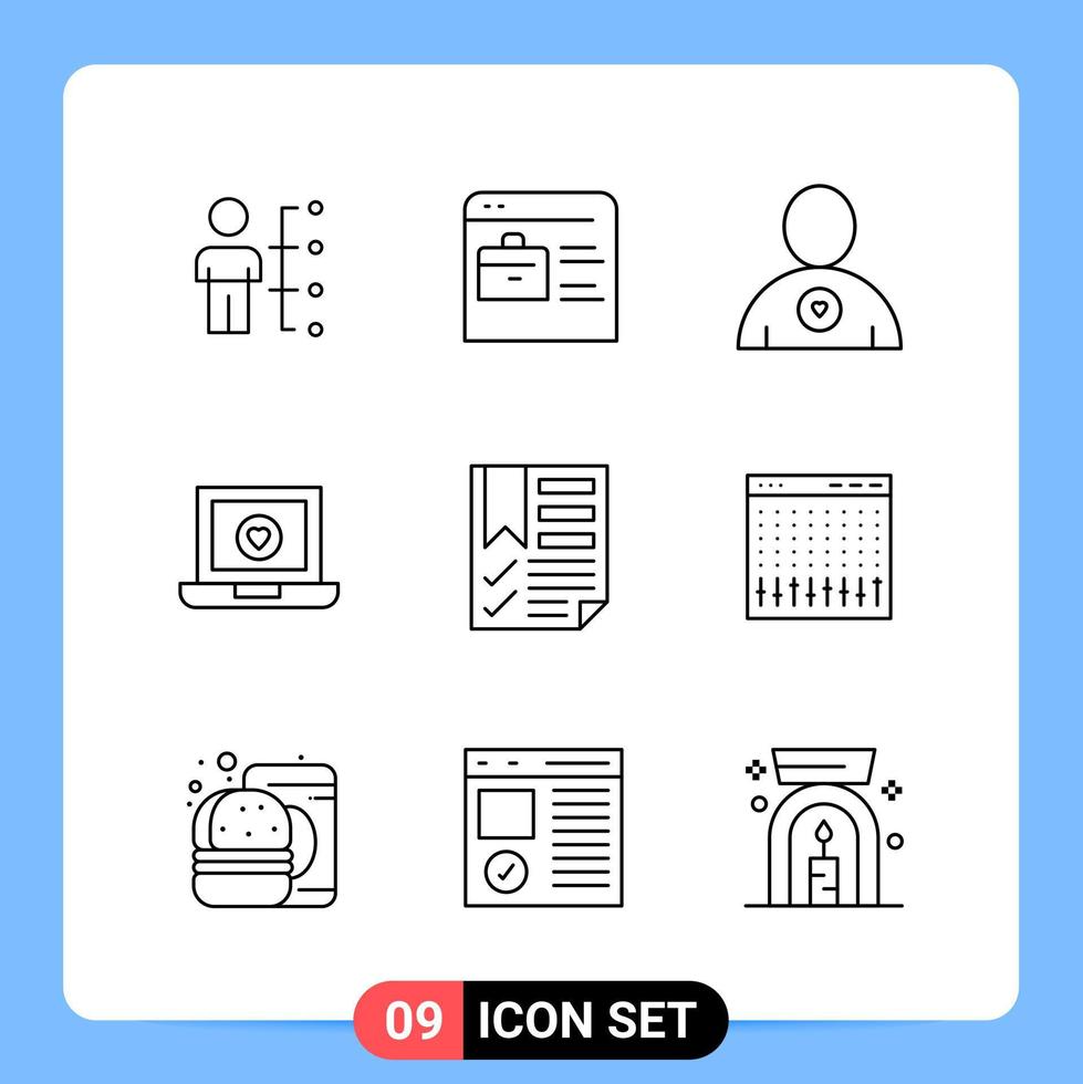 9 Line Black Icon Pack Outline Symbols for Mobile Apps isolated on white background 9 Icons Set Stock Free and Free SVG